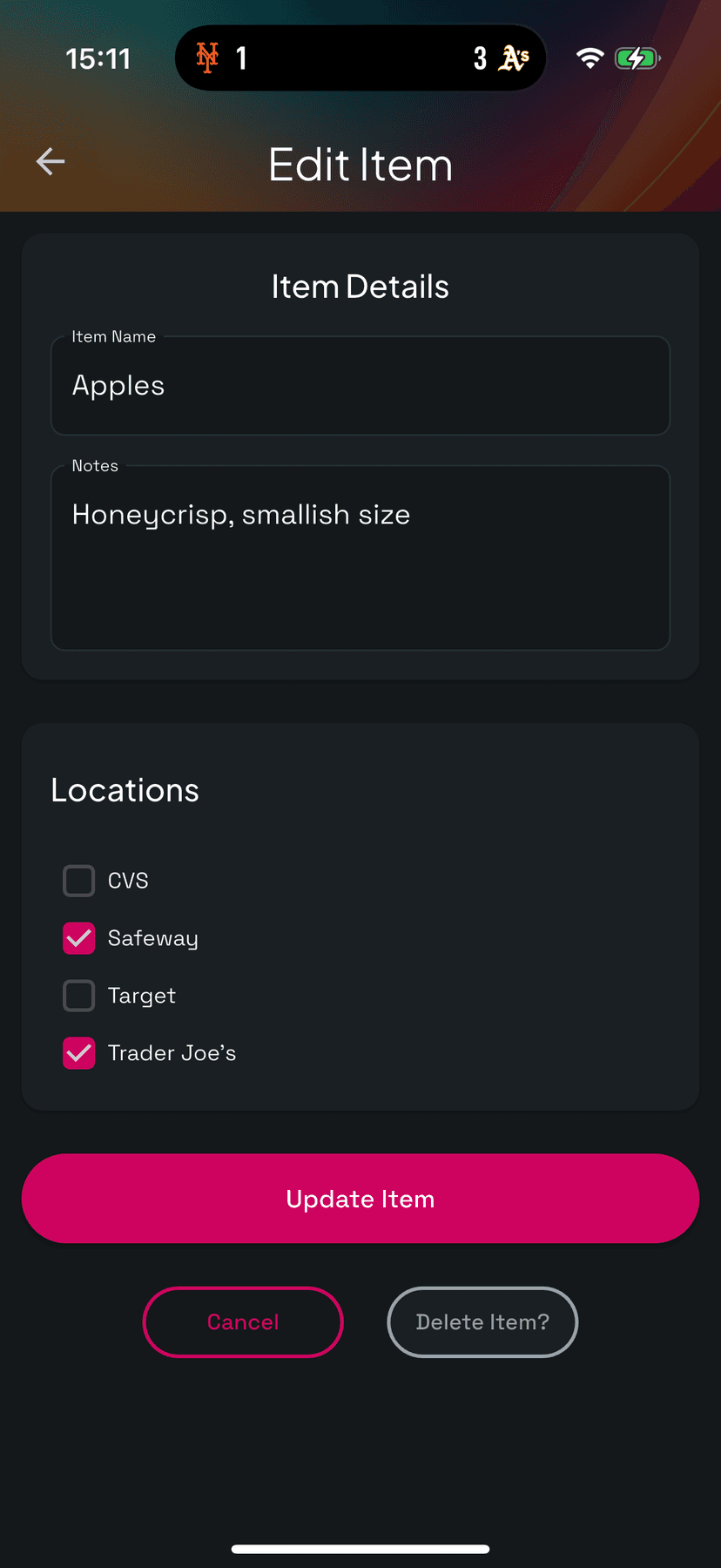 Editing an item for multiple stores
