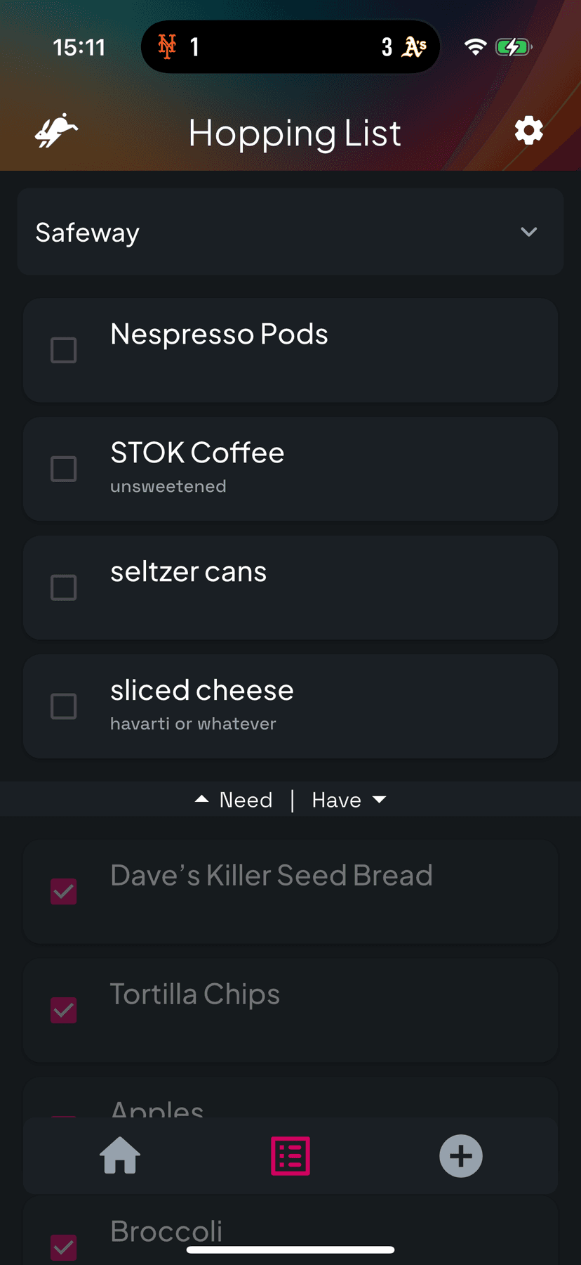 Safeway Shopping List